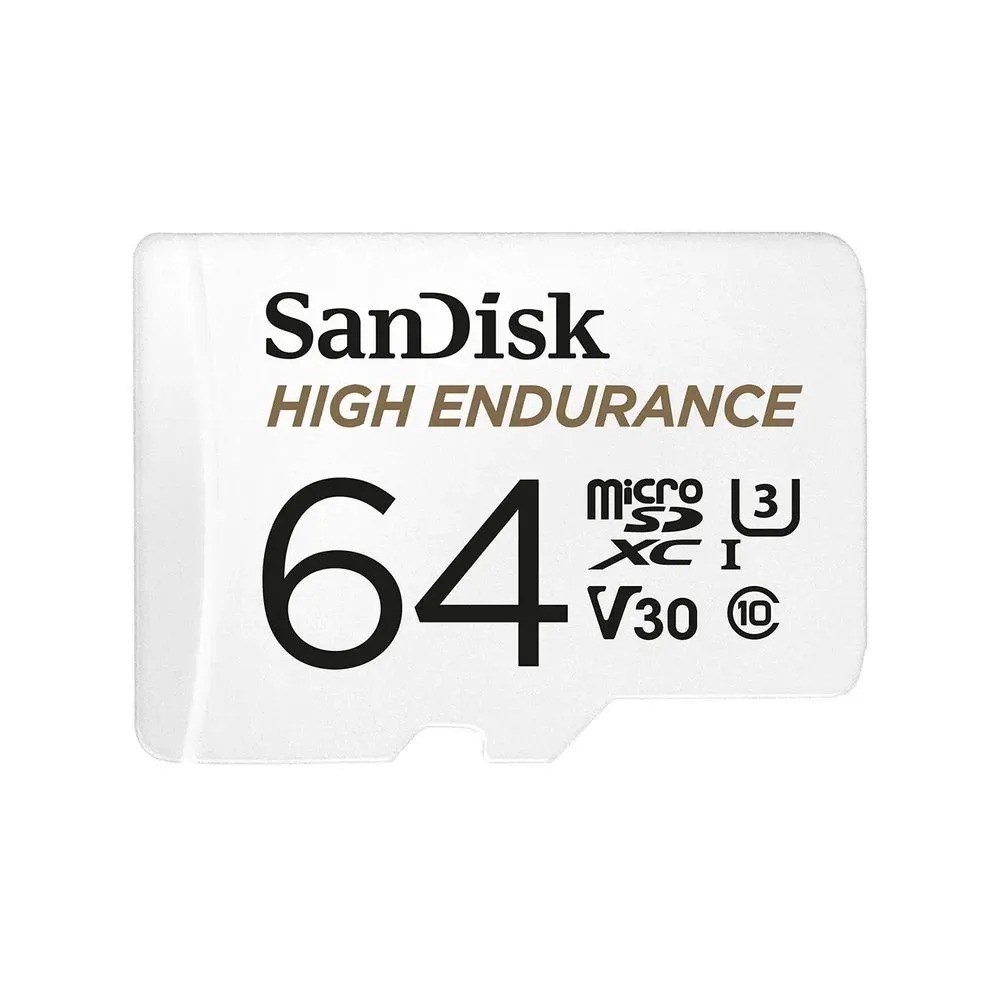 Карта памяти SanDisk High Endurance microSDHC (64 ГБ, с SD адаптером, белый)