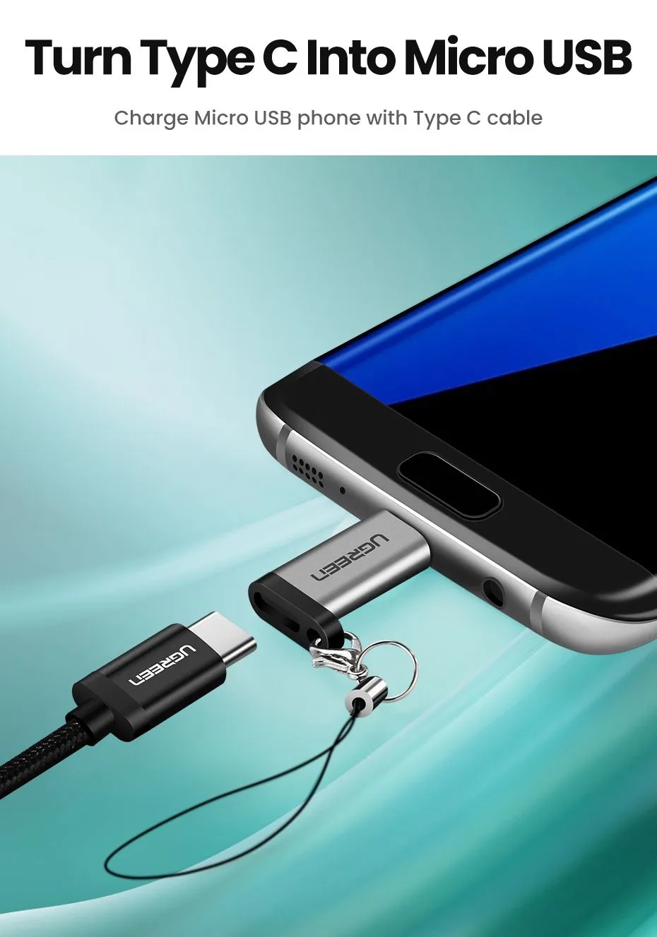 Адаптер UGREEN US282 USB-C Female to Micro USB Male (серый)
