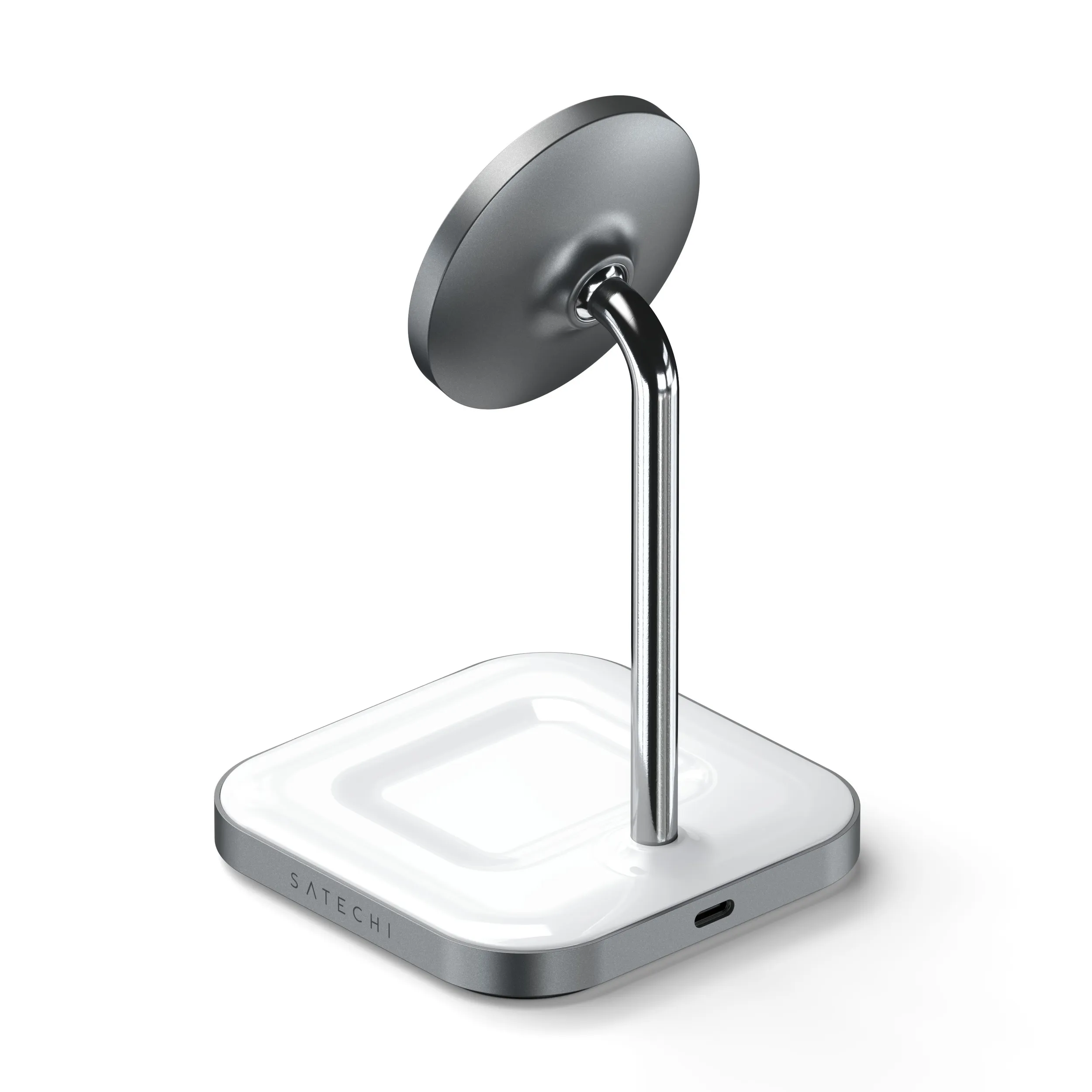 Беспроводное зарядное устройство-подставка Satechi Magnetic 2-in-1 Wireless Charging Stand (серый космос)