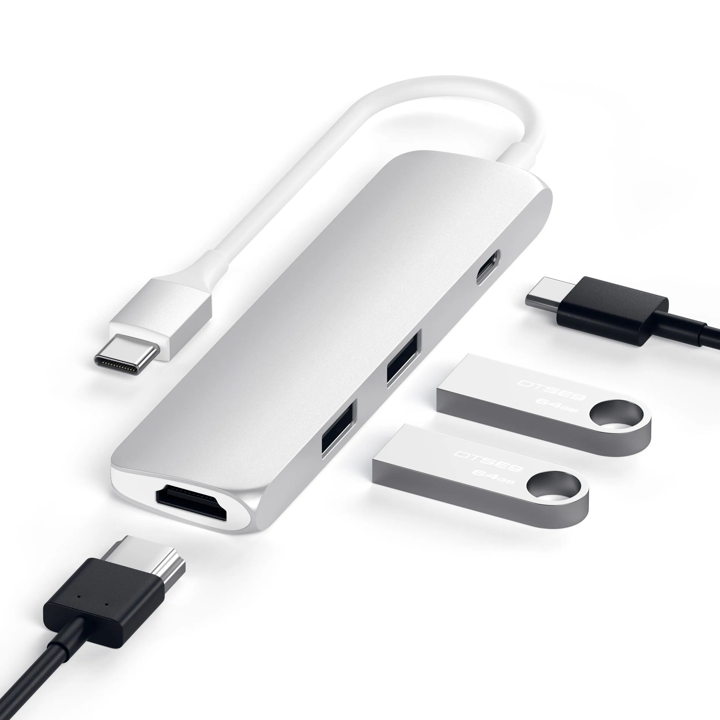 Адаптер Satechi Slim Aluminum Type-C Multi-Port Adapter with Type-C Charging Port (серебристый)