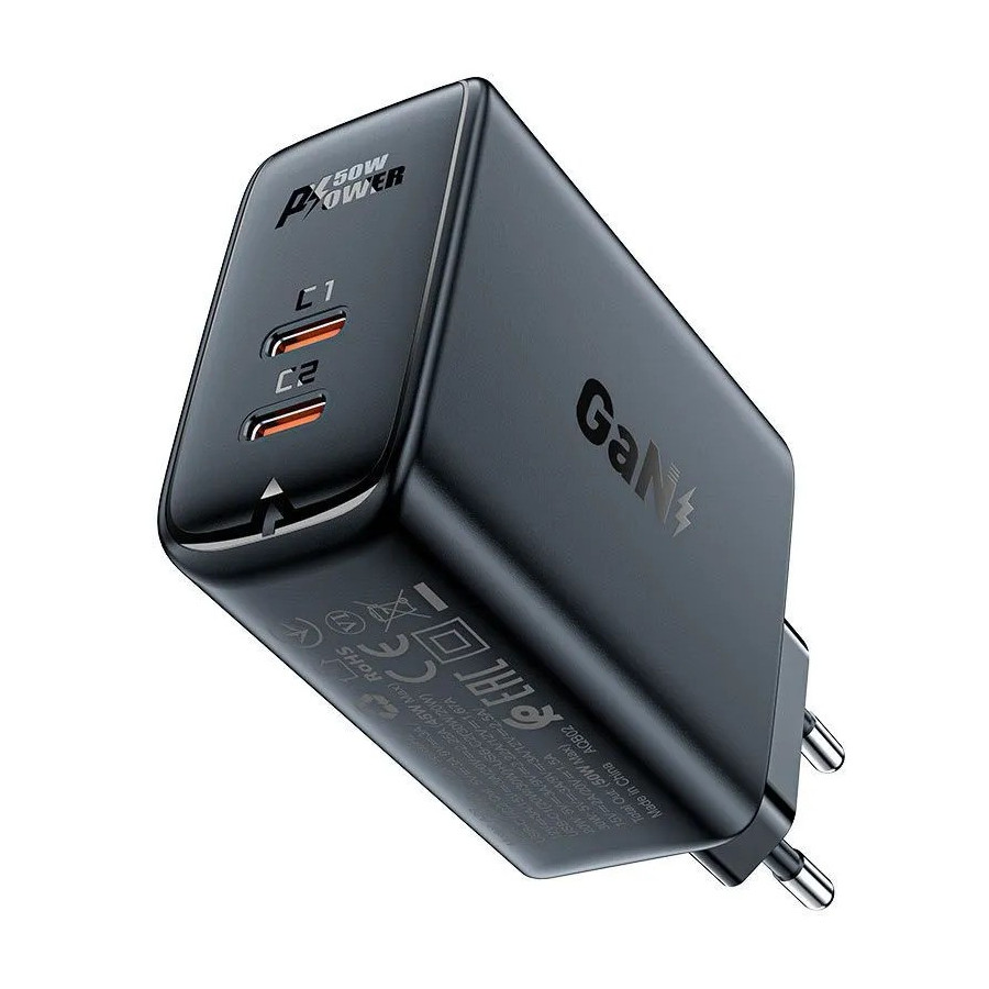 Зарядное устройство ACEFAST A29 PD50W GaN (USB-C+USB-C, черный)