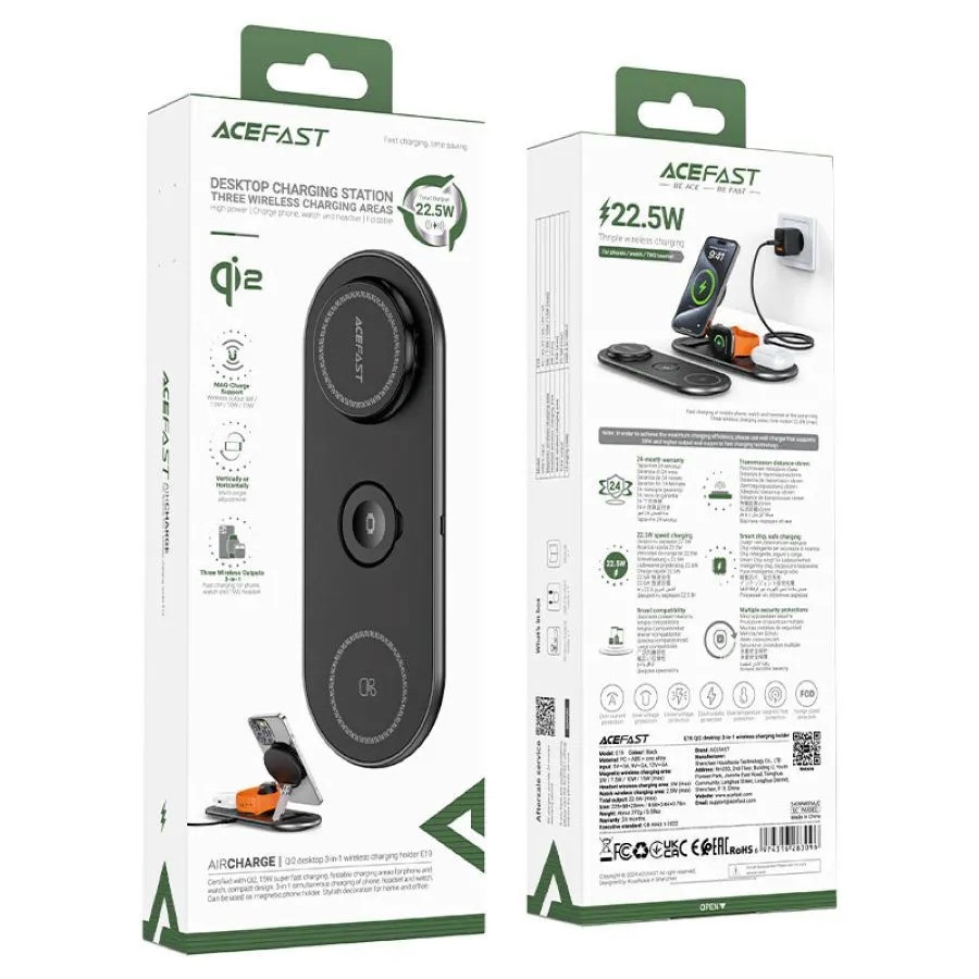 Беспроводное зарядное устройство ACEFAST E19 Qi2 (3-в-1, черный)
