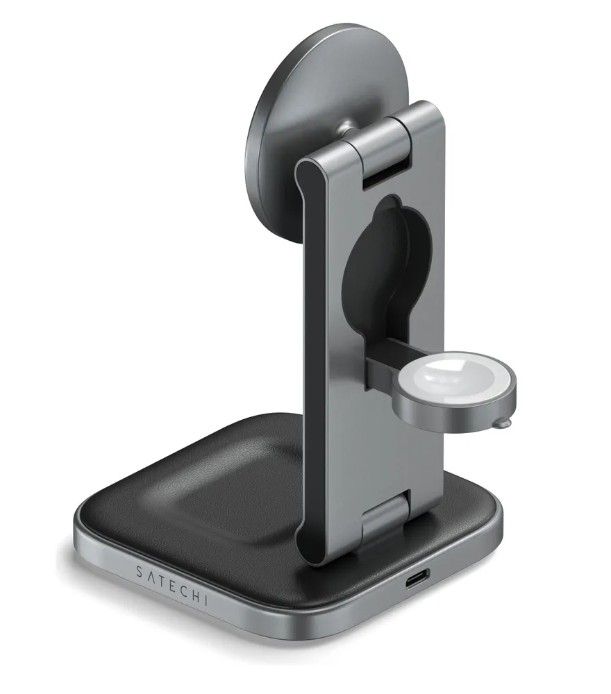 Беспроводное зарядное устройство Satechi 3-in-1 Foldable QI2 Wireless Charging Stand (серый)