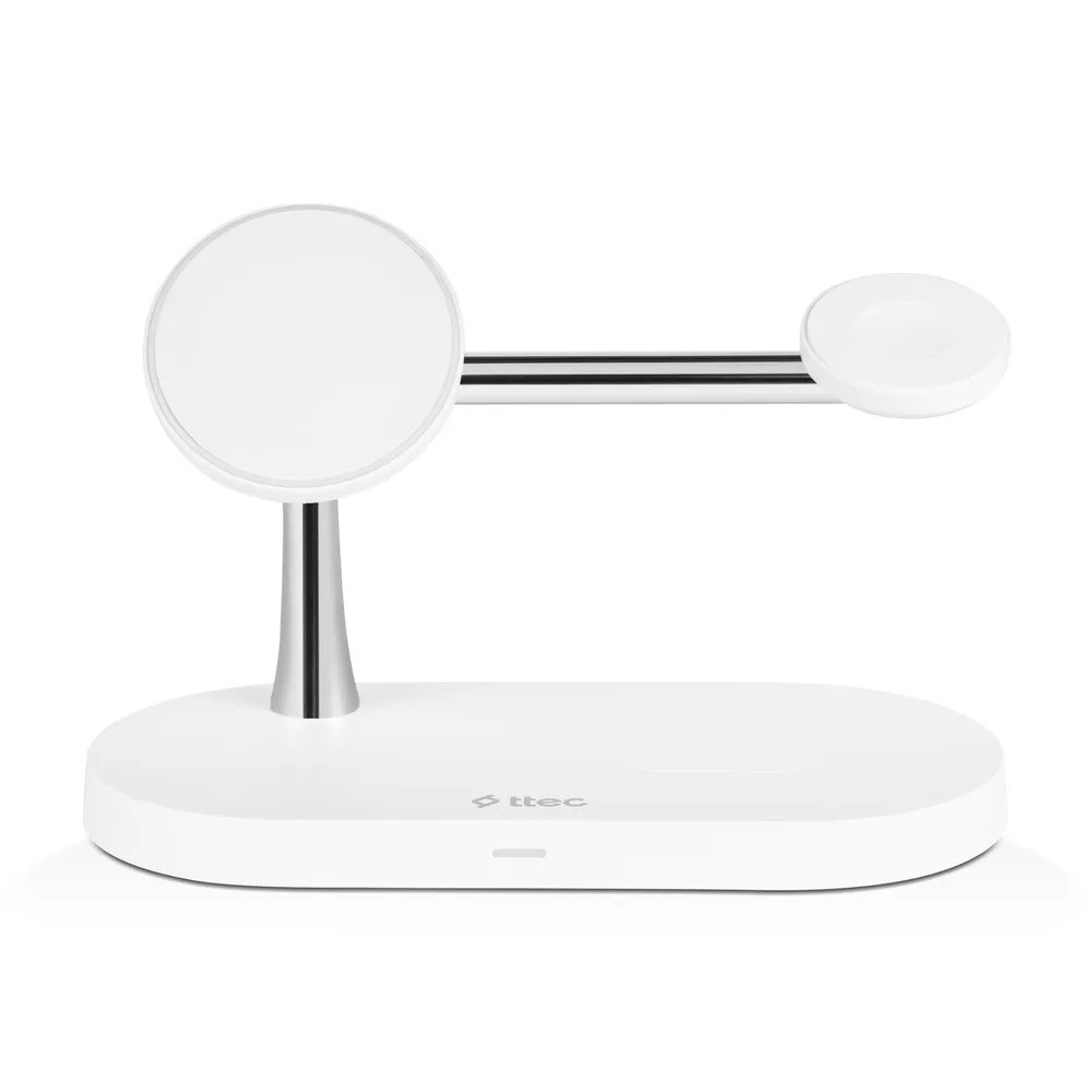 Беспроводная зарядная станция TTEC AirCharger Quattro M MagSafe Competitible 4in1 iPhone + Apple Watch + AirPods Wireless Fast charger with LED light (4-в-1, белый)