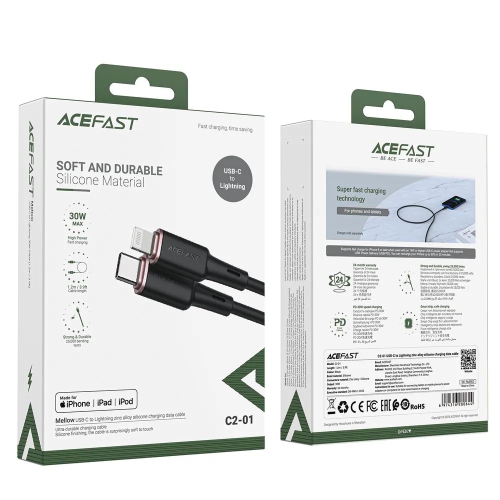 Кабель ACEFAST C2-01 USB-C to Lightning (черный)
