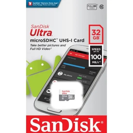 Карта памяти SanDisk Ultra microSDHC (32 ГБ, белый/серый)