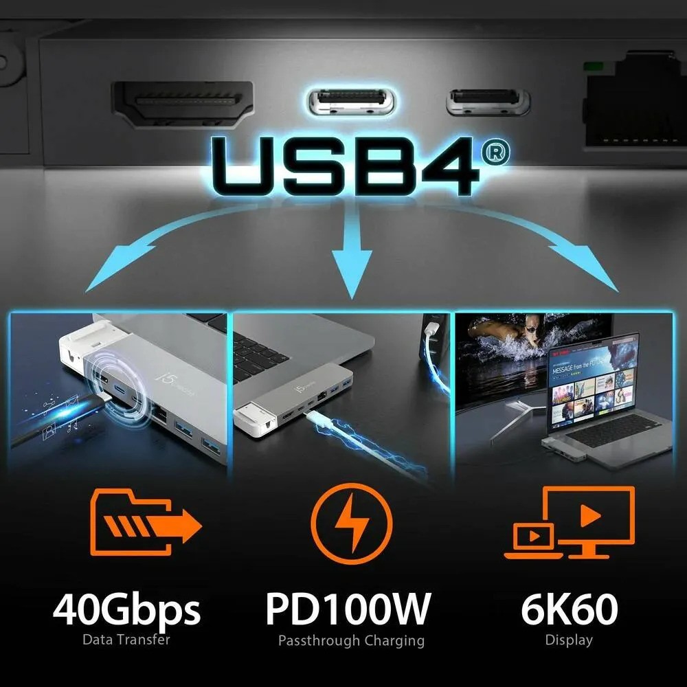 Хаб j5create 4K60 Pro USB4 Hub with MagSafe Kit (серый)