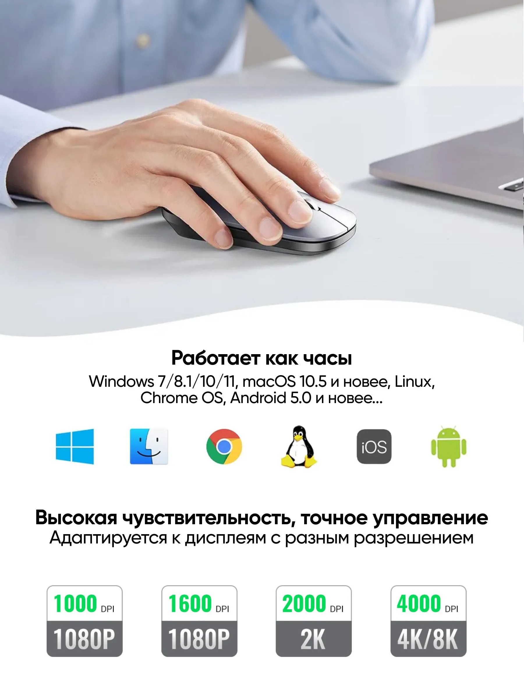 Беспроводная мышь UGREEN MU001 (светло-серый)