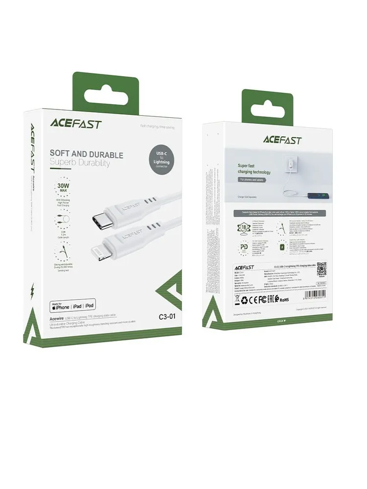 Кабель ACEFAST C3-01 USB-C to Lightning (белый)