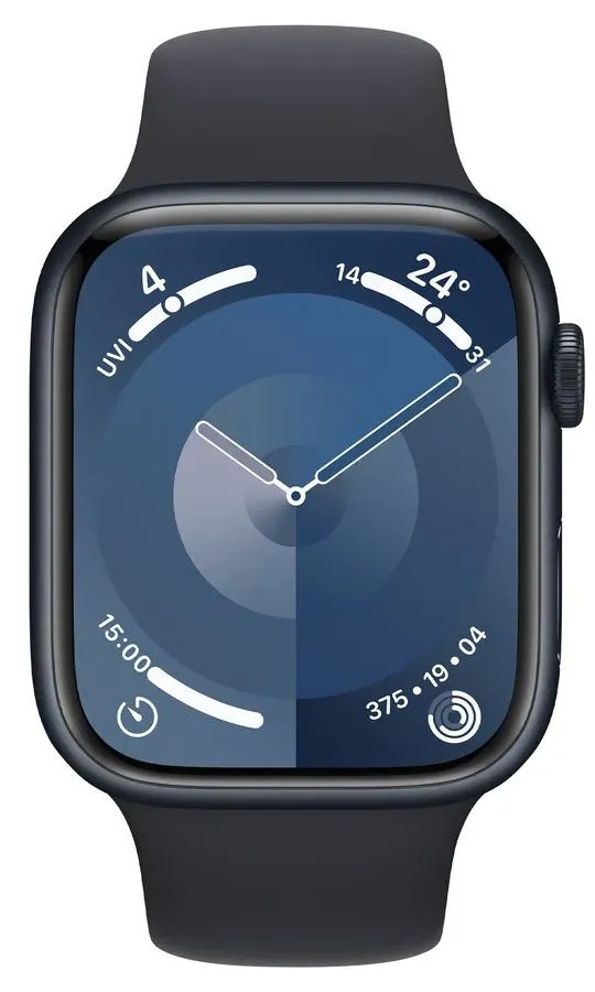 Умные часы Apple Watch Series 9 GPS Midnight Aluminium Case with Midnight Sport Band (45mm, S/M, черный)