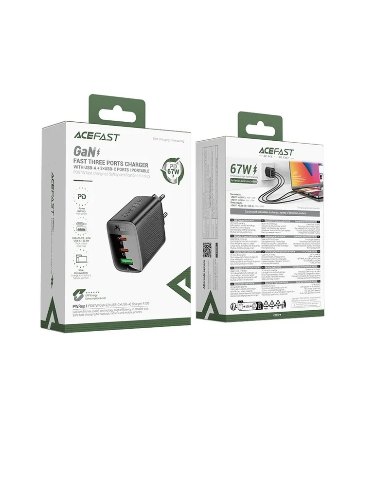 Зарядное устройство ACEFAST A108 PD67W Gan 2xUSB-C+USB-A (черный)