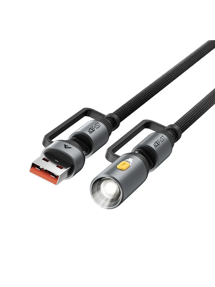 Зарядный кабель ACEFAST J5 Multi-Function Charging Data Cable USB-A+ USB-C+ Led Light (черный)