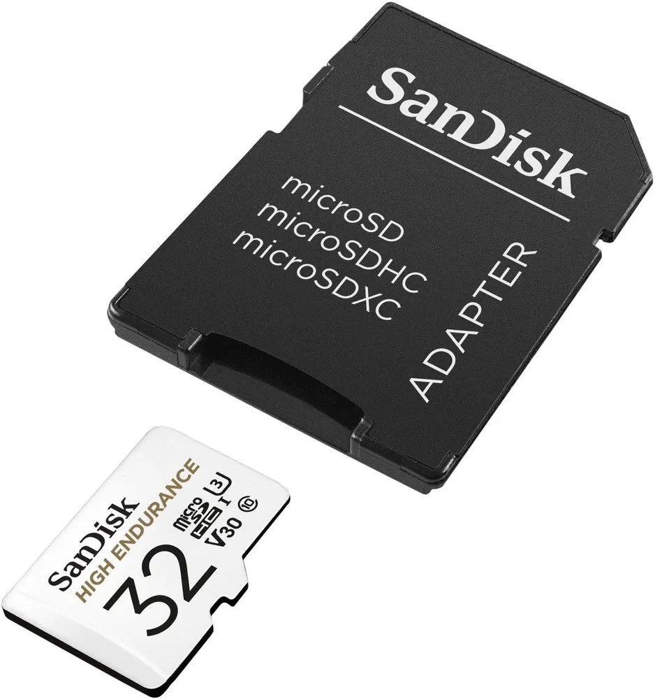 Карта памяти SanDisk High Endurance microSDHC (32 ГБ, с SD адаптером, белый)