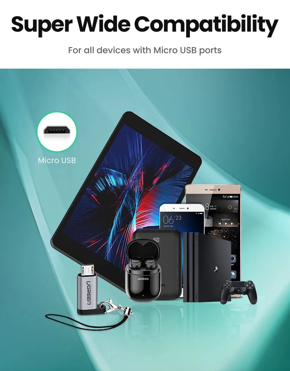 Адаптер UGREEN US282 USB-C Female to Micro USB Male (серый)