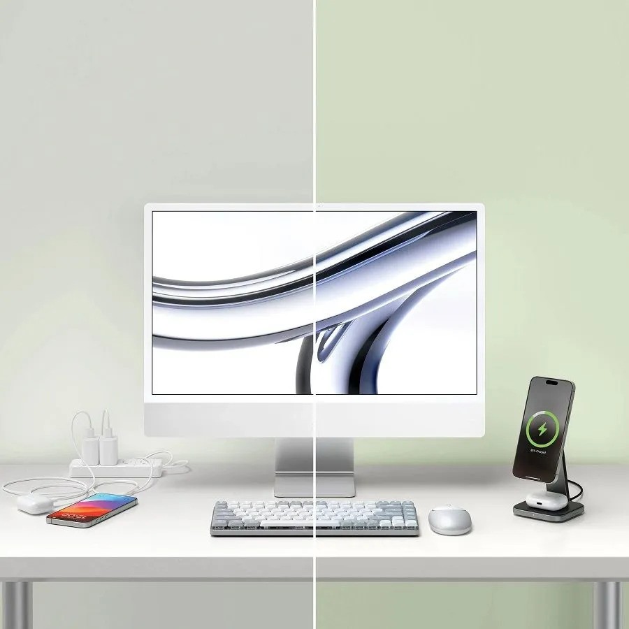 Беспроводное зарядное устройство Satechi 2-in-1 QI2 (серый)