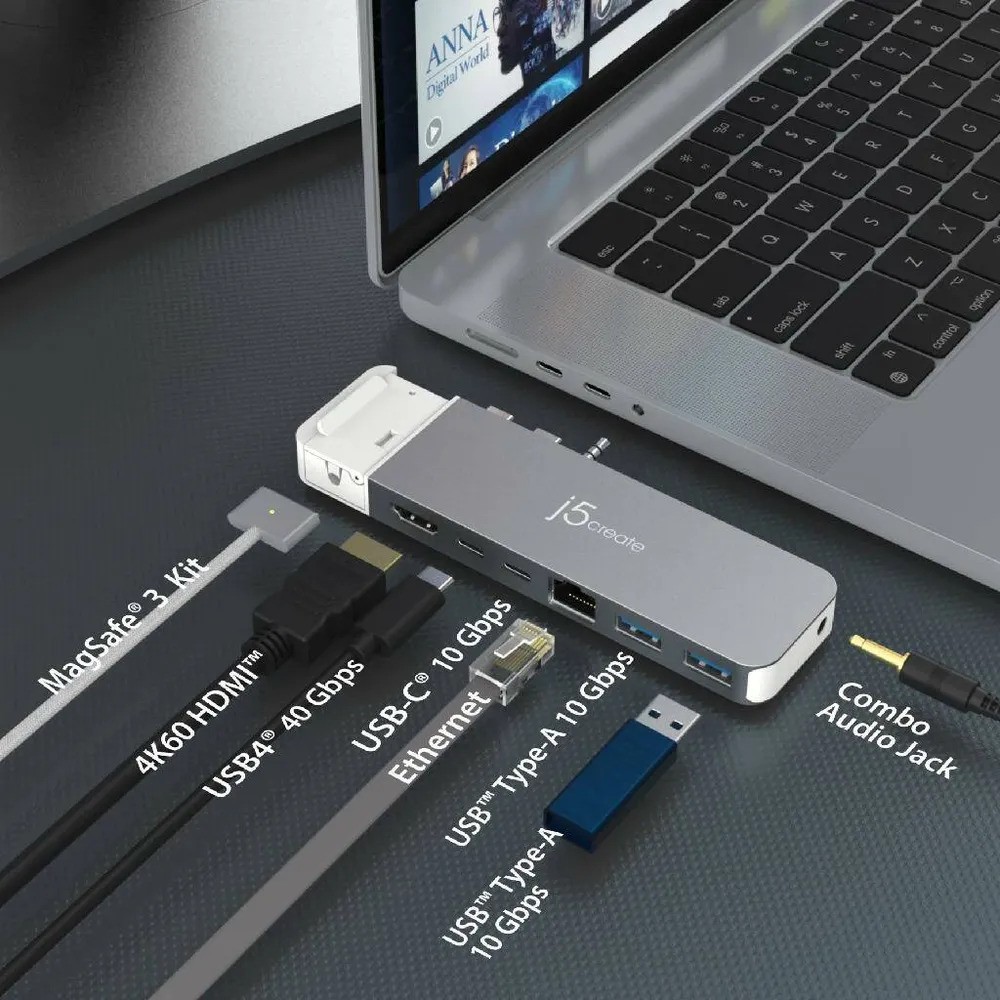 Хаб j5create 4K60 Pro USB4 Hub with MagSafe Kit (серый)
