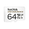 Карта памяти SanDisk High Endurance microSDHC (64 ГБ, с SD адаптером, белый)