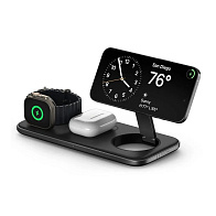 Бепроводное зарядное устройство Satechi Qi2 Trio Wireless Charging Pad (3-в-1, с вилками A/C/G, черный)