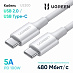 Кабель UGREEN US300 Type-C Male to Type-C Male 2.0 ABS Shell 5A Current (2 м, белый)